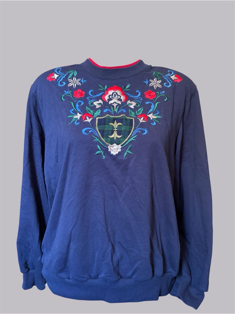 Navy Embroidered Crewneck Sweater